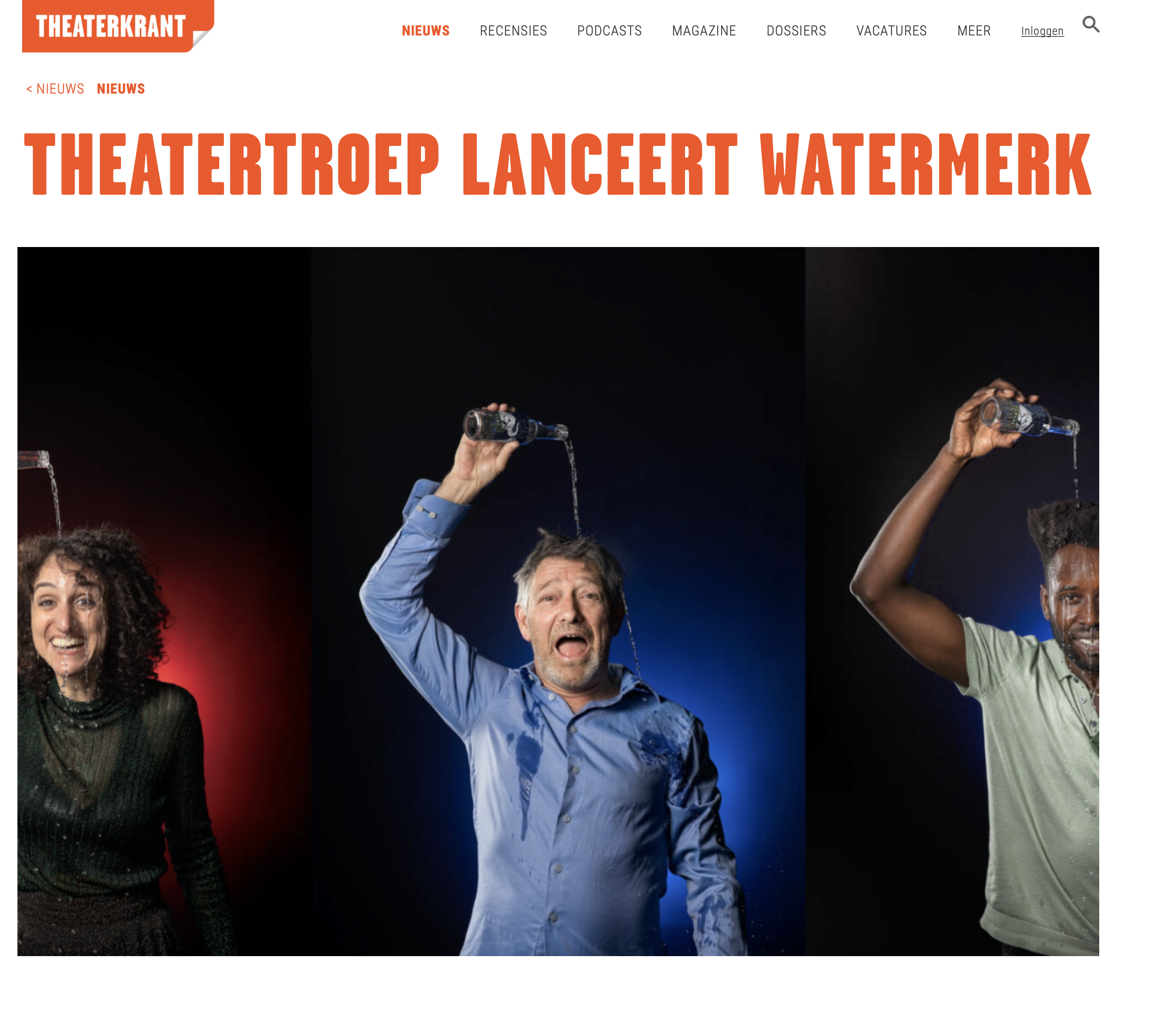 Theaterkrant over lancering Water voor de Kunst